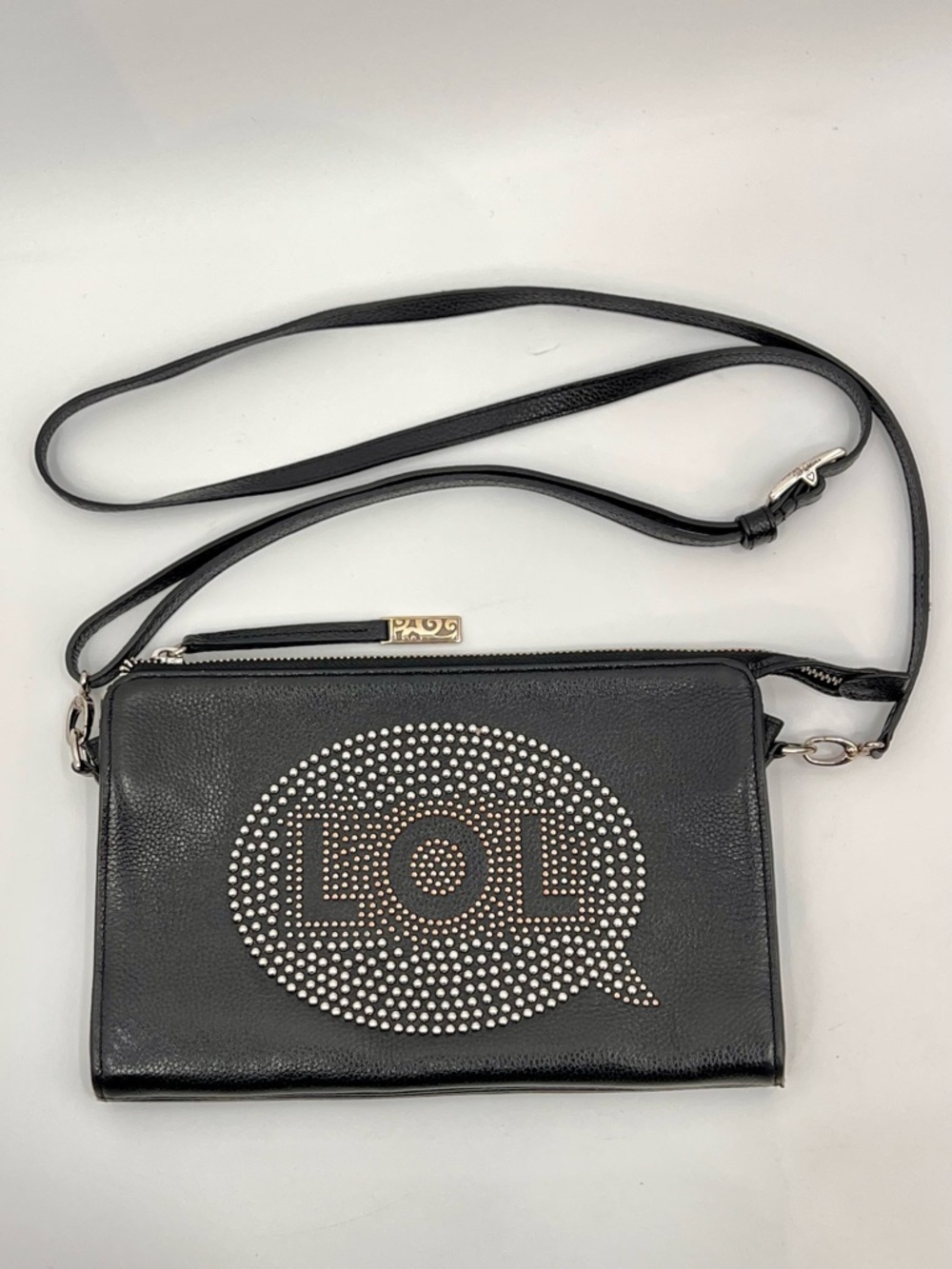 Brighton LOL Studded Black leather Crossbody Bag